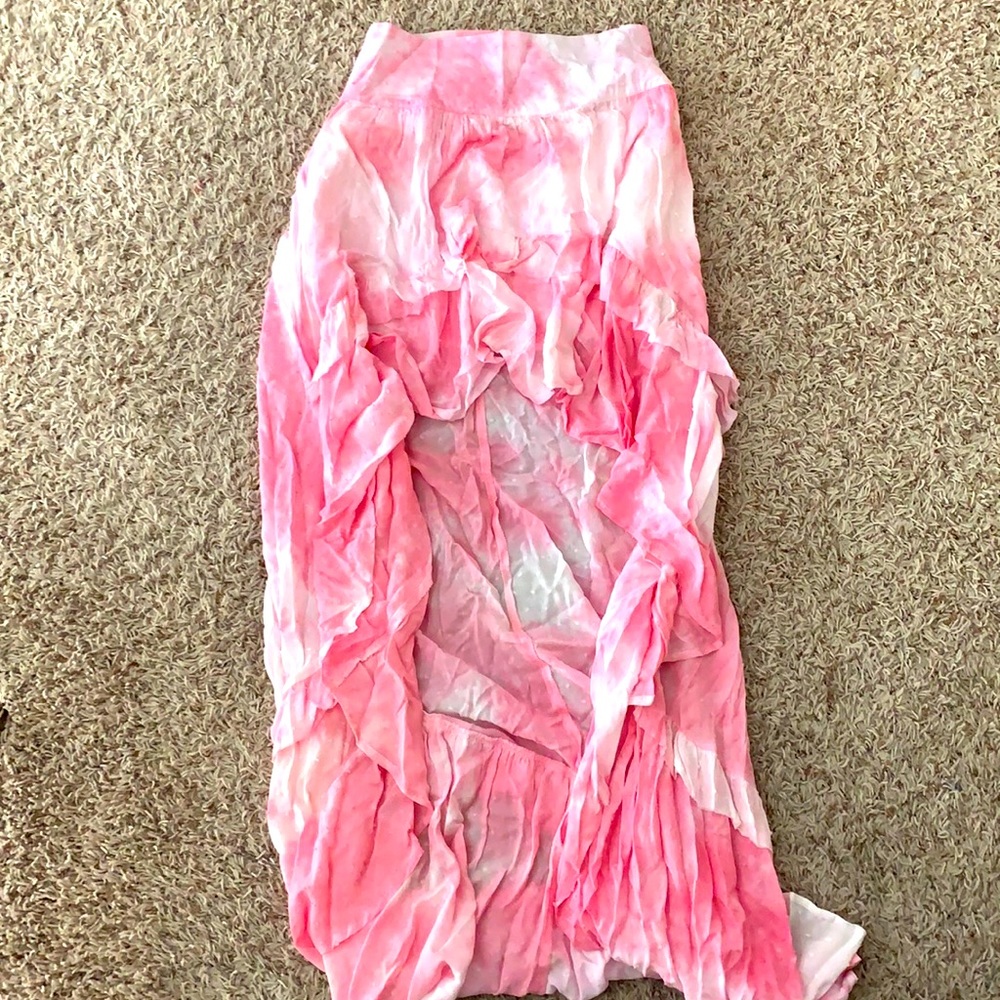 Pink and white high low skirt